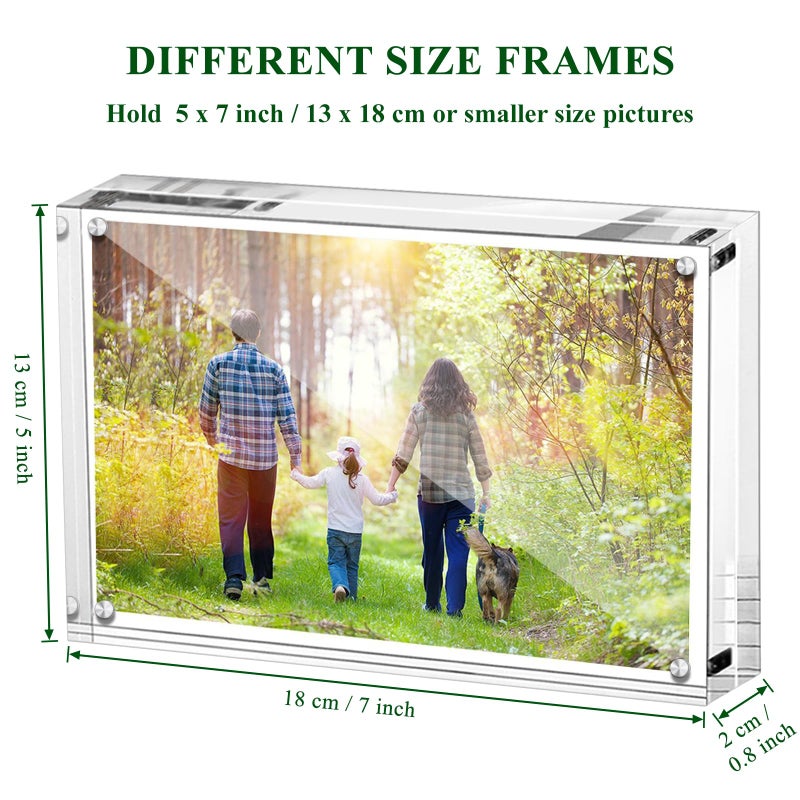 Boxalls 5x7 Inches Acrylic Picture Frame, Double Sided Clear Frameless Photo Frames with Magnetic Desktop Transparent - Image 2